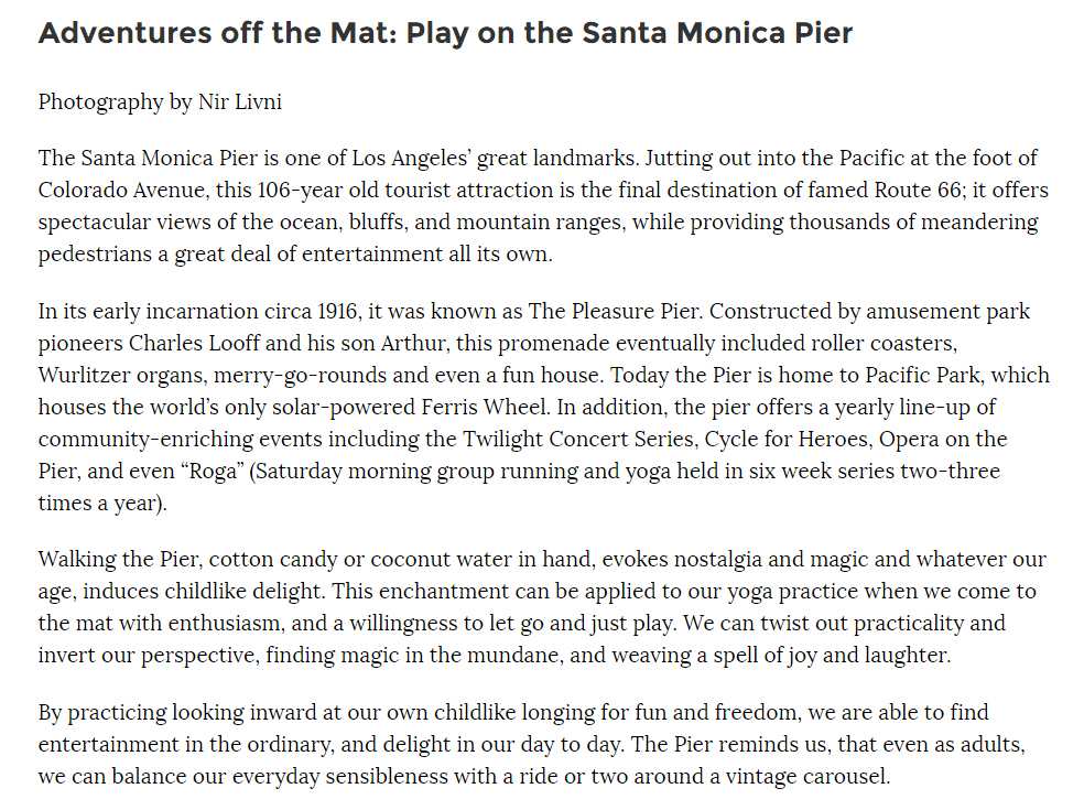 Adventures off the Mat: Play on the Santa Monica Pier
